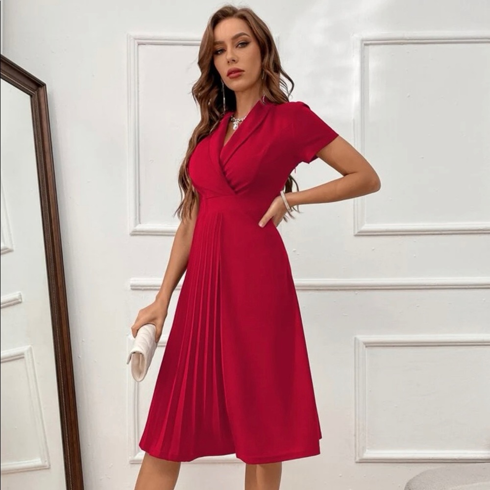 red long collar dress new